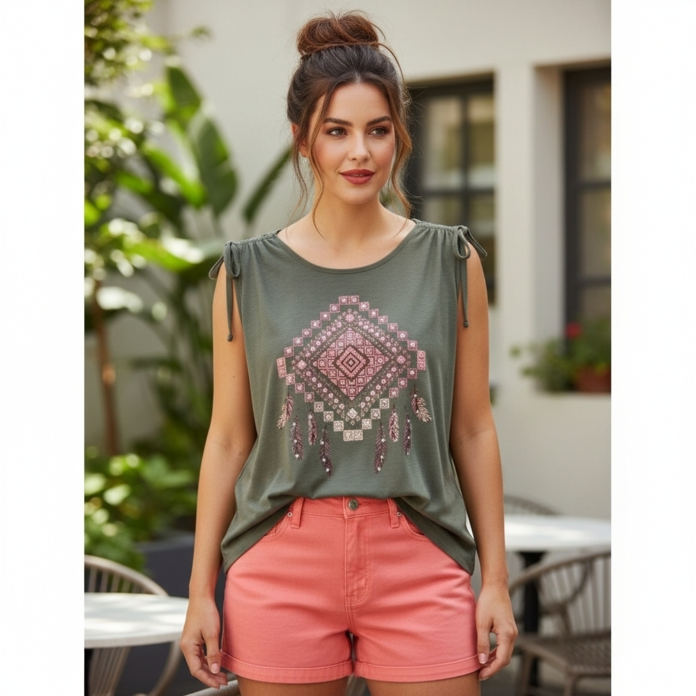 MyStyle Cotton Blend Boho top with Dreamcatcher design